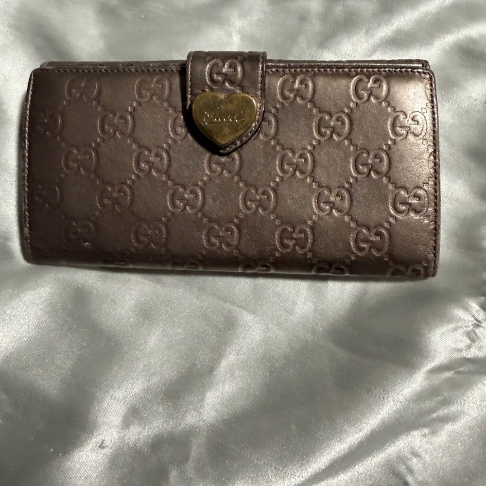 Gucci Brown Embossed GG Leather Continental Wallet with Heart Plaque